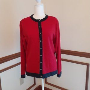 New Talbots Red Cardigan Sweater PL - Washable Merino Wool - NWT